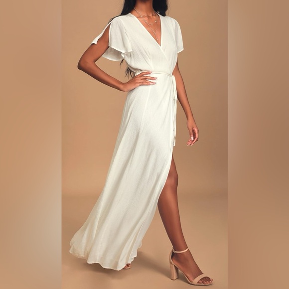 Lulus Dresses & Skirts - Heart of Marigold Off-White Wrap Maxi Dress